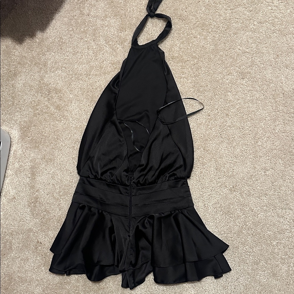 Windsor Black Satin Halter Mini Dress with Ruffle Hem - Picture 3 of 3